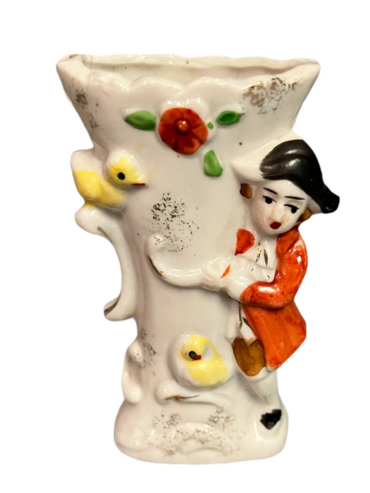Vintage Mini Bud Vase Porcelain Figurine – Colonial Boy & Ducks, Hand-Painted, Made in Japan